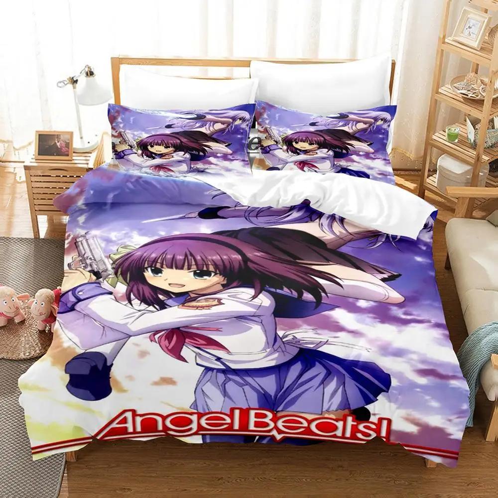 3D-tryck Anime Angel Beats Sängklädesset Påslakan Sängset Täcke Örngott Täcke King Queen Size Pojkar Vuxna Sängkläder