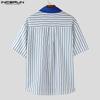 INCERUN Men Short Sleeve Shirts Lapel Stitching Striped Loose Shirts