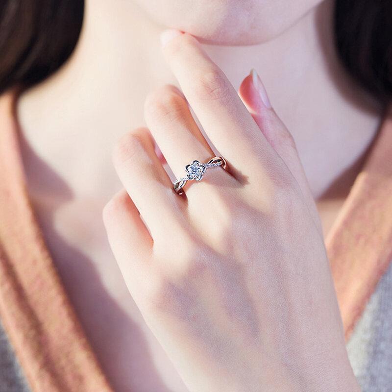 1 Carat Simulated Moissanite Floral Ring – Adjustable Zircon Open Band for Women