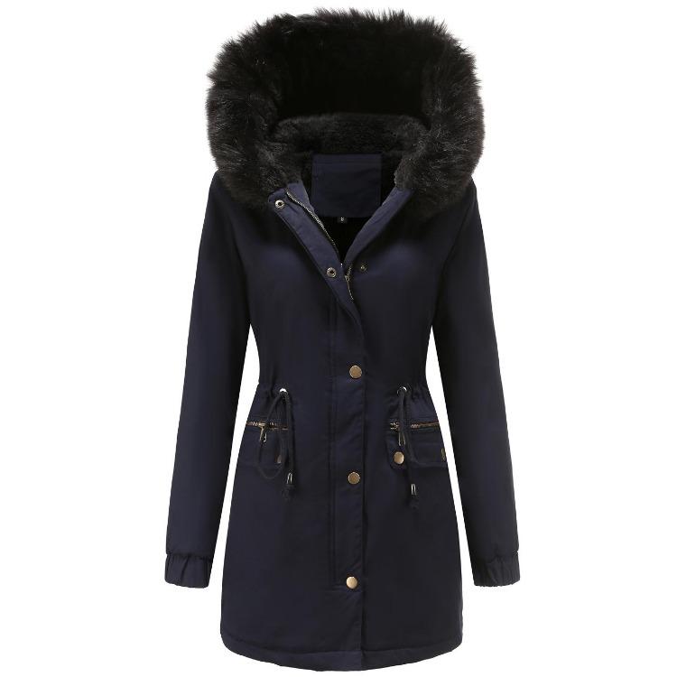 

Women Warm Hooded Long Winter Parka Coat Fleece Lined Padded Thickened Military Puffer Jacket Faux Fur Overcoat Casual Fashion Outerwear New 4XL темно-синього кольору