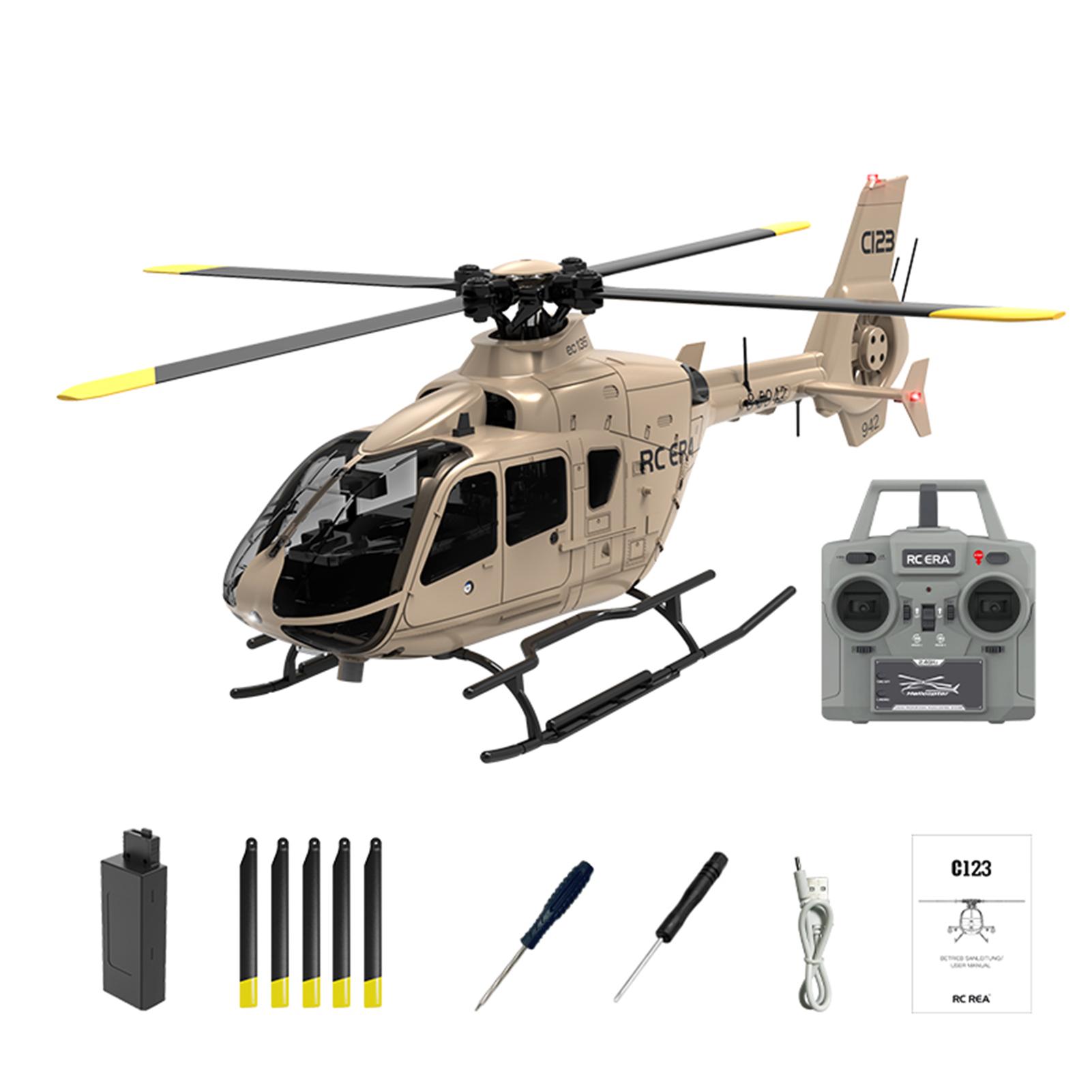 

2025 C123 RC Гелікоптер 2.4G 6CH 6-осьовий гіроскоп Оптичний потік Утримання висоти 1:36 EC135 Масштабний вертоліт Іграшка з дистанційним керуванням для дітей золотий