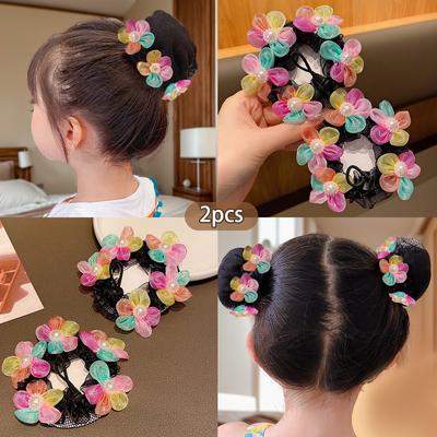 2 Flower Hairnets with Sweet and Eye-catching Flowers Suitable for Daily Use As Hair Accessories