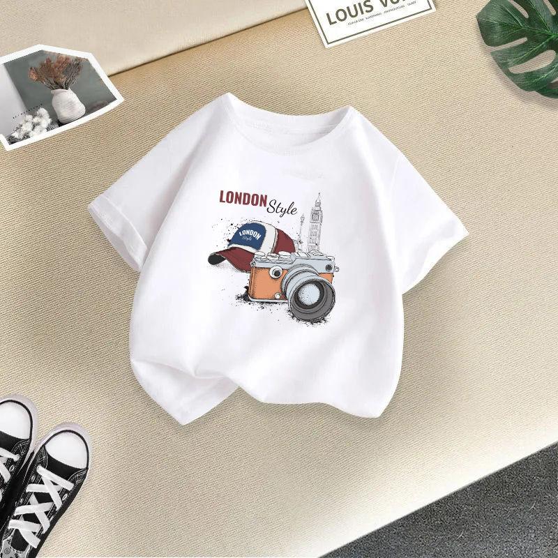 Kinder T-Shirt Rundhals Kurzarm T-Shirt Kinder 100% Baumwolle Kleidung 2-13J Auto bedrucktes T-Shirt