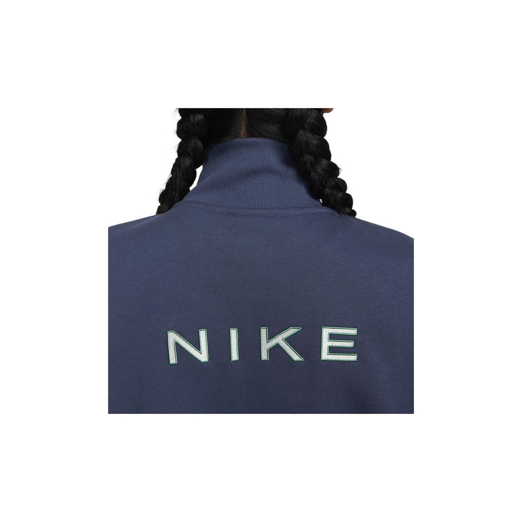 Nike Letter Logo Embroidered Half-Zip Stand Collar Casual Sweatshirt Women Sweatshirt Navy-Blue FZ4737-410