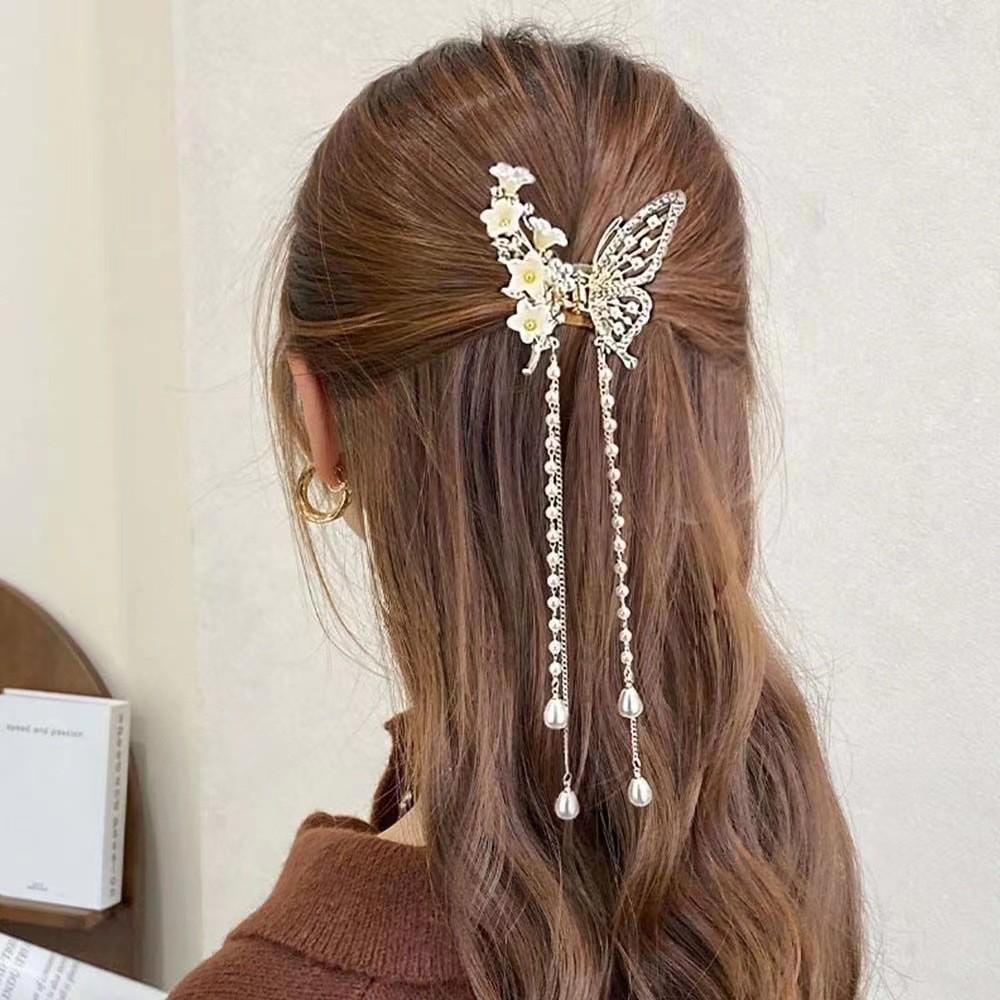 Elegant Metal Butterfly Hair Clip: High-End Tassel Claw for Women's Half-Up Ponytail