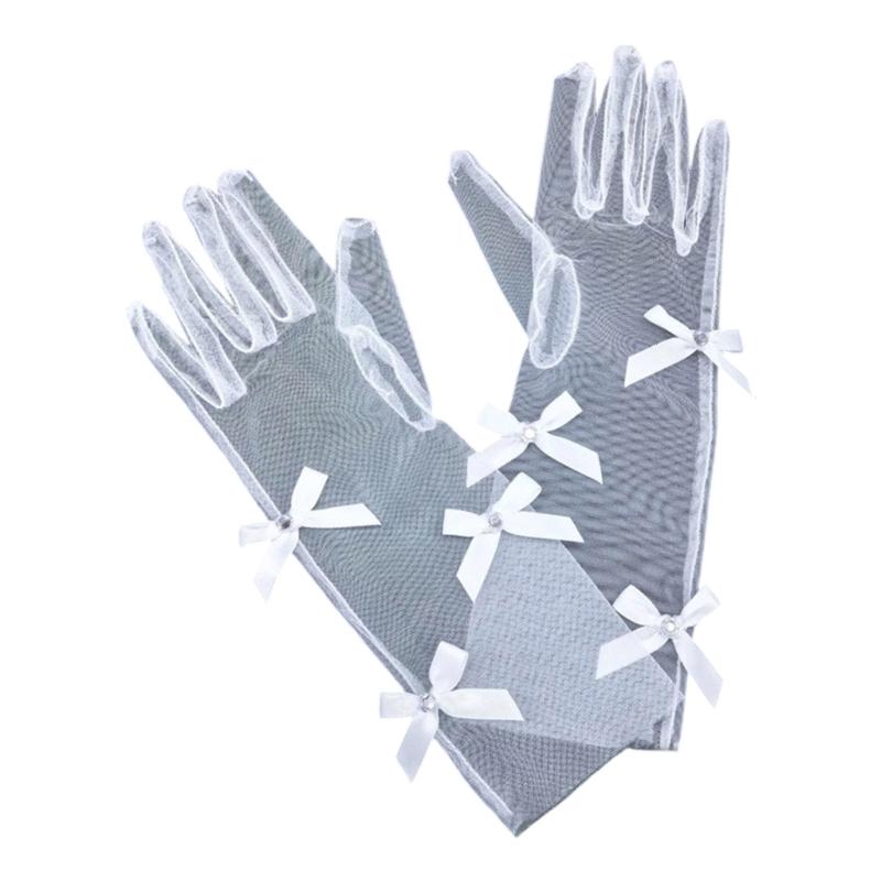 Delicate Sheer Gloves for Infants Feature Sweet Style Bowknot Detailing Stage Performances Essential Mittens