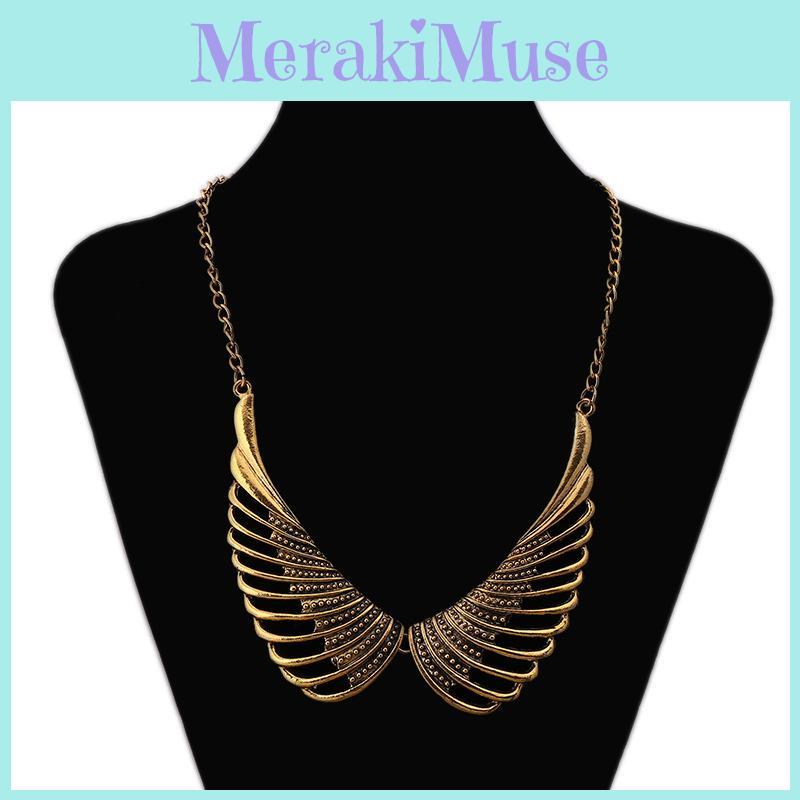 Fashionable Angel Retro Wing Pendant Women Metal Necklace For Travel And Gift