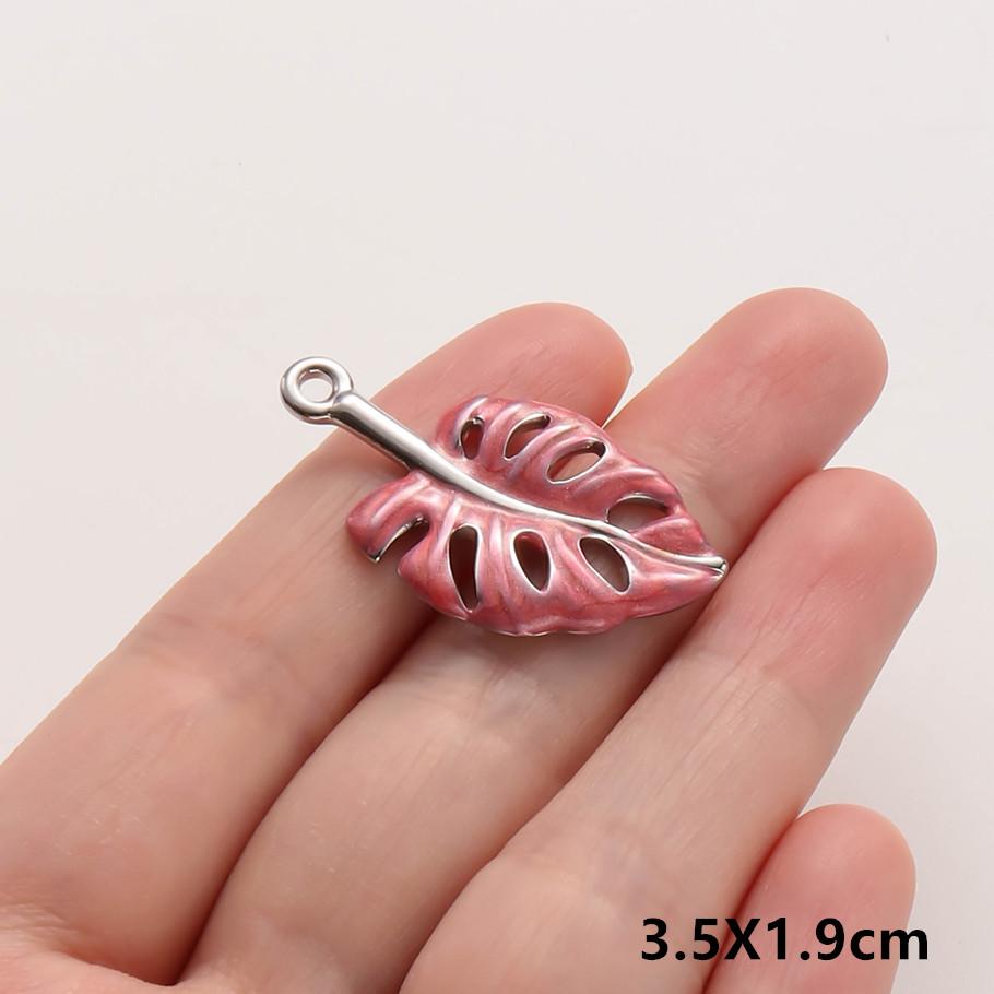 3pc Girl Pendant Hot Pink Oil Dripping Stainless Steel Plant Tree Flower Charm Pendants For Jewelry Making Supplies DIY Keychain