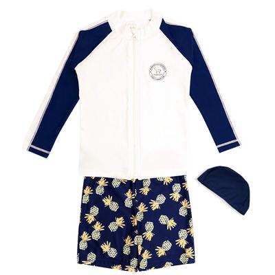 Kinderzwempak voor Lange Mouw Rash Zwemmen UV Bescherming voor Kids395 5T [Teddy] Jongens, Guard, Shorts, Muts, 3-Delige Set, (B Wit, (100 cm))