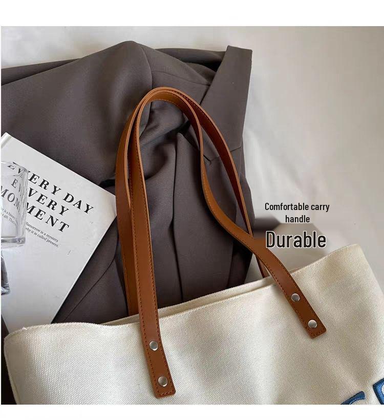 Women's Large Embroidered Canvas Tote Bag - Versatile Shoulder Bag for Commute or Class