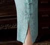 2022 Blue Waist-Slimming Retro Chinese Raglan Sleeve Tencel Cotton Cheongsam