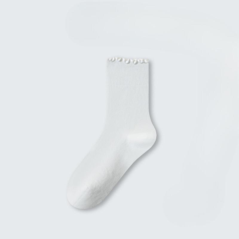 Female Spring and Autumn Cotton All Kinds of Wooden Ear Side Loose Mouth Breathable Boneless Tube Pile Socks