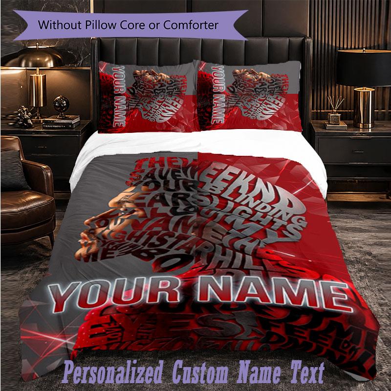 Personalized 3Pcs Bedding SetThe Weeknd Custom Text Duvet Cover Pillowcase Set Bedroom Gift