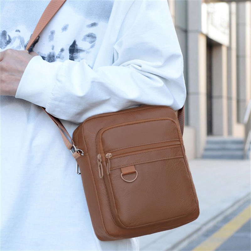 Multilayer Business Leather Crossbody Shoulder Bag for Men Lightweight Travel Casual Messenger Satchel Bags