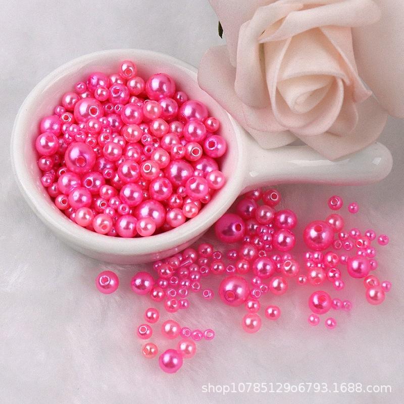 3-8mm Straight Hole Round ABS Imitation Pearl Multicolors Round Acrylic Beads Loose Beads for DIY Craft Scrapbook Decoration