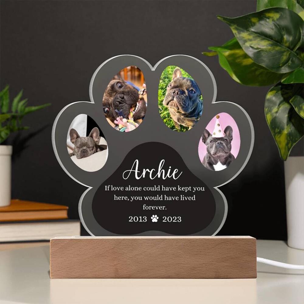 Night Light Custom Pet Paw Print Acrylic Plaque Personalized Photo Frame Lovely Keepsake Gift For Pet Owners Home Decor