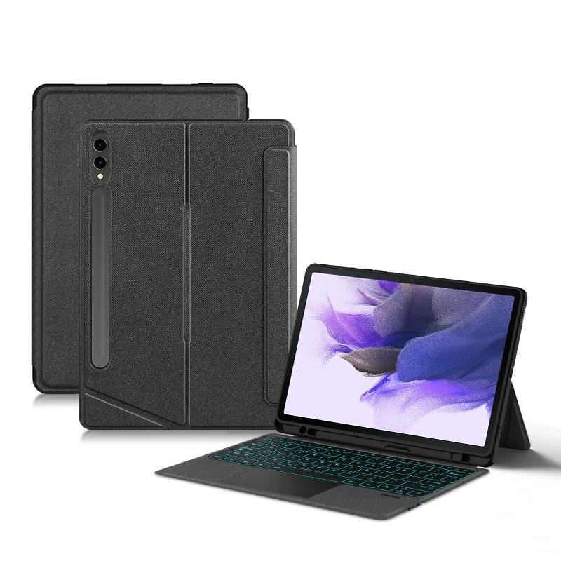 

For Samsung Galaxy Tab S10+/S9+ Leather Case+Bluetooth-Compatible Keyboard with Backlight Trackpad A