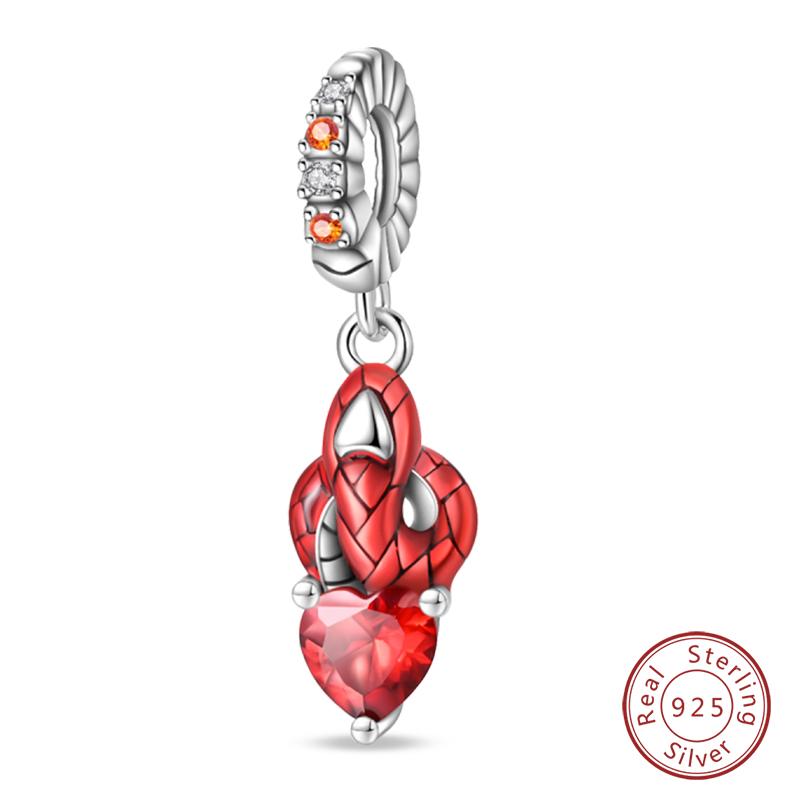 100% 925 Sterling Silver Red Color Series Heart Shape Charms Beads Fit Qikaola 925 Bracelets Lucky Jewelry Gifts