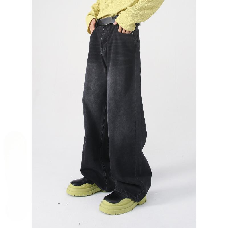 Men's New Loose Semi-elastic Waist Loose Straight Denim Trousers