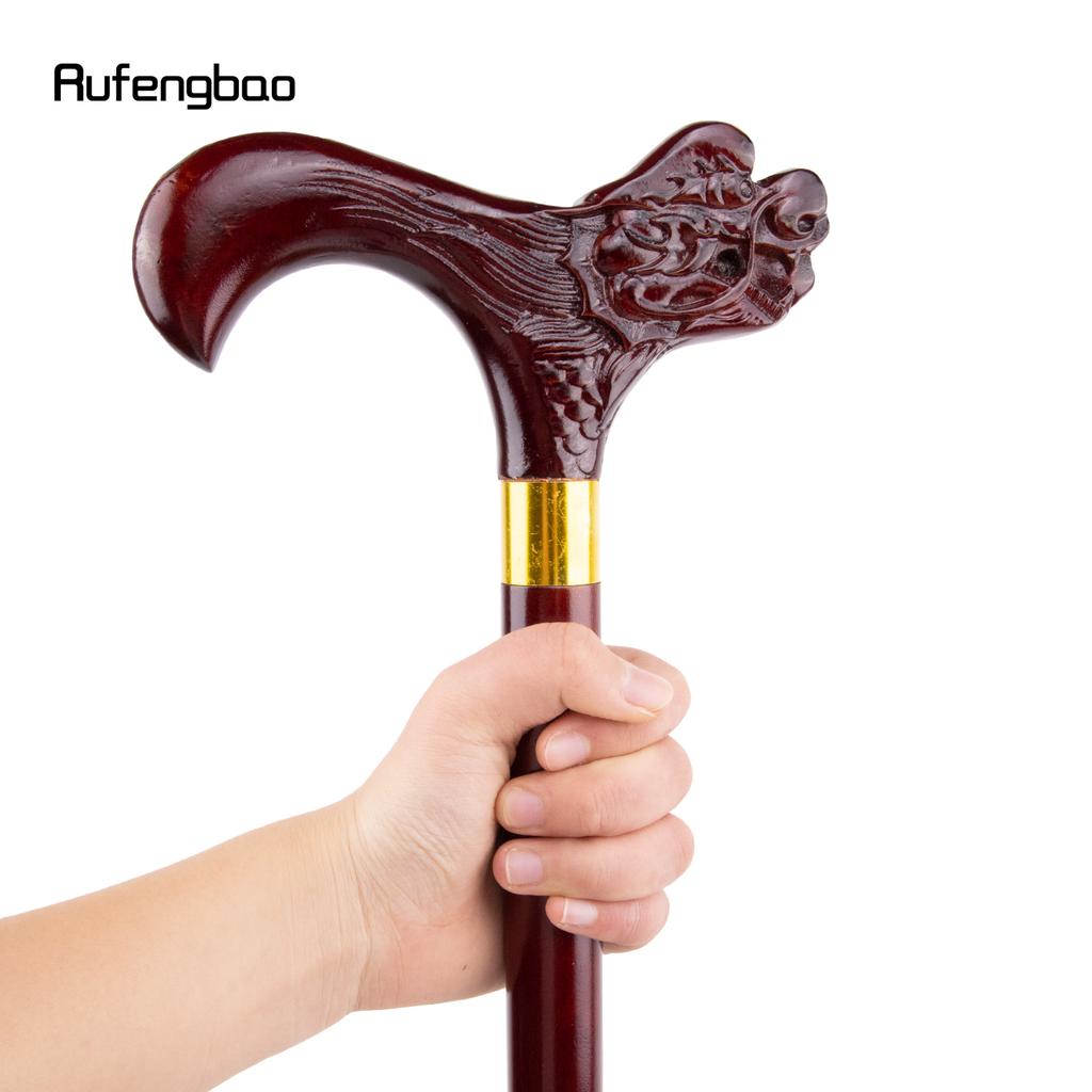 Brown Dragon Wooden Single Joint Fashion Walking Stick Decorative Cospaly Cane Halloween Mace Crutch  Wand Crosier 96cm