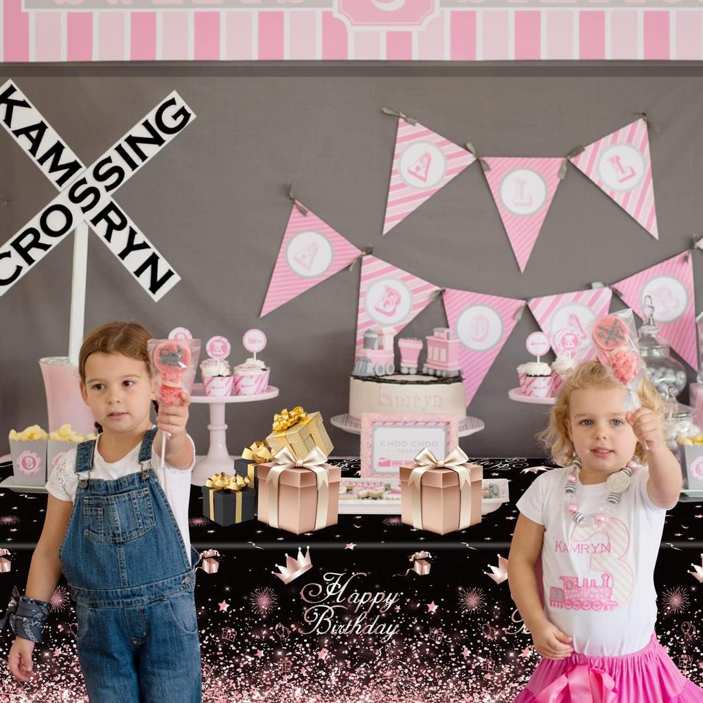 Black Rose Gold Plastic Tablecloth (Pack of 4), 86 x 51 inches Party Tablecovers for Black Rose Gold Theme Birthday Party Supplies