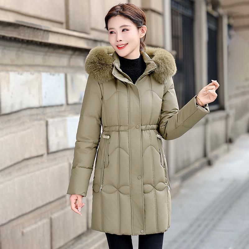 Winter cotton-padded women's new medium and long Korean version waist thickened cotton-padded jacket new cotton-padded coat big fur collar jacket