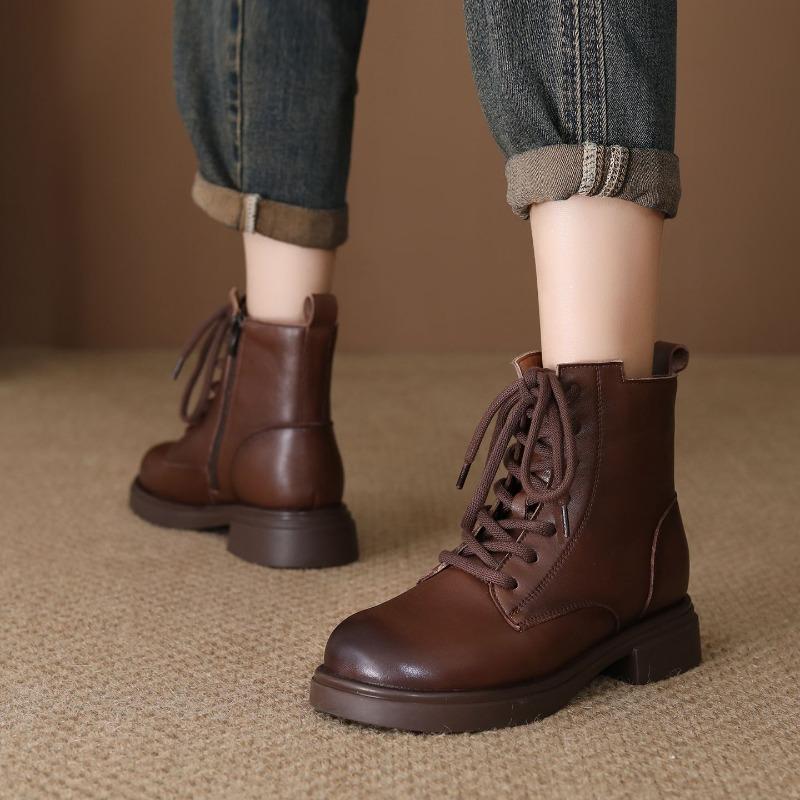 First layer cowhide Martin boots women's winter new popular leather British style retro versatile thick heel short boots