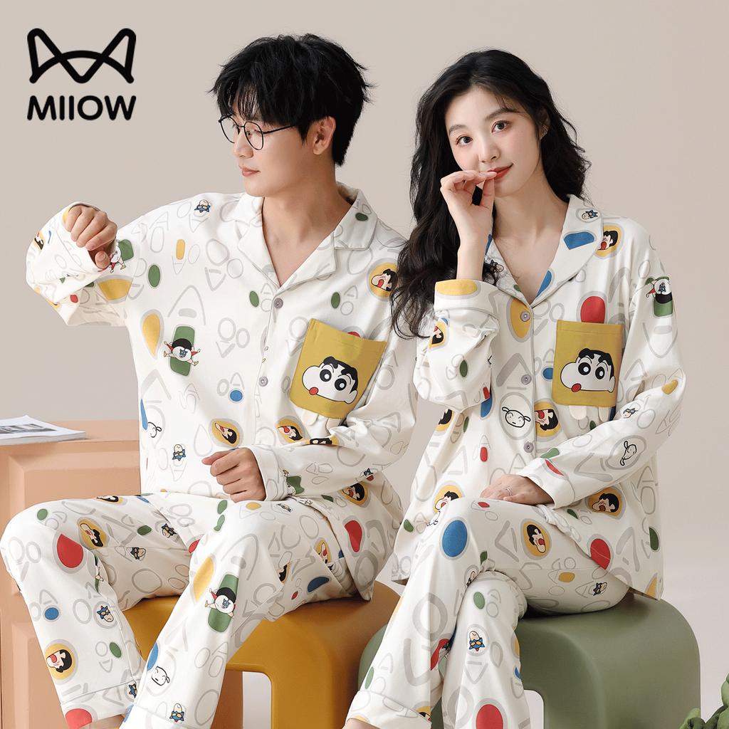 MIIOW Couples Pajamas Women's Autumn Winter Crayon Shin-chan Pure Cotton 2025 New Long Sleeve Plus Size Men's Homewear Set