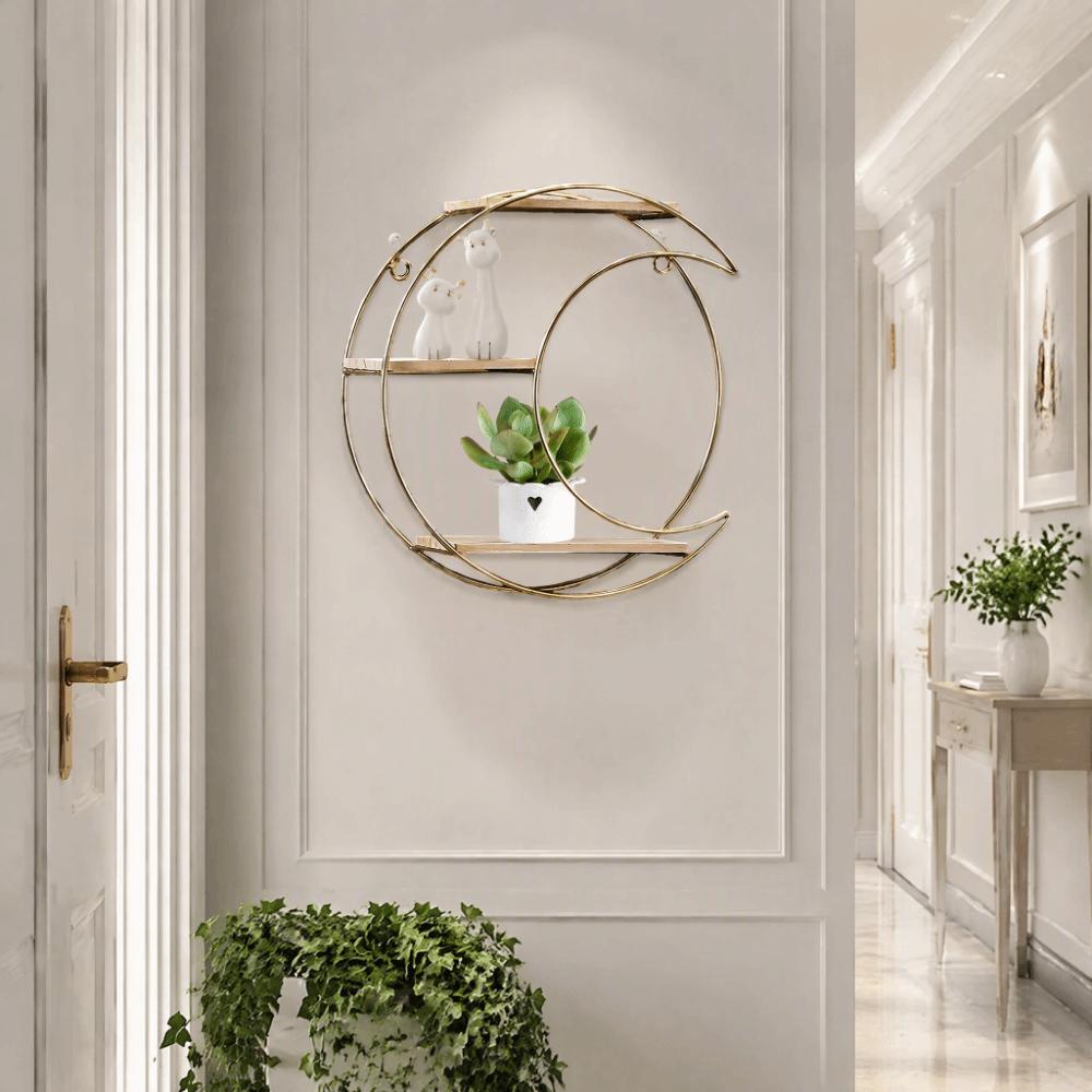 3-Tier Moon Floating Shelf Gold Metal 3-Tier Shelf Floating Wall Mounted Shelf Living Room Display