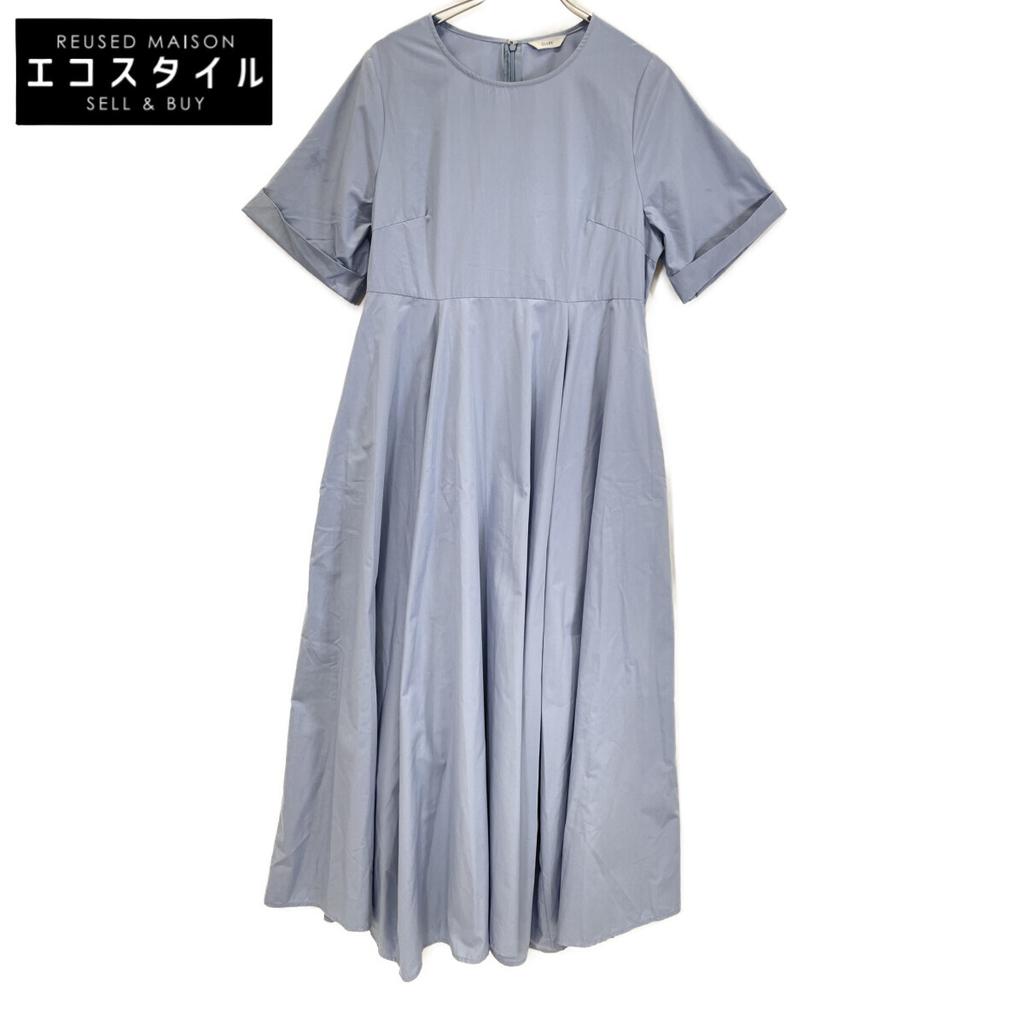 CLANE 12112-5062 Cotton Short Sleeve Wide Belt Maxi Dress Dress 1 blueUsed