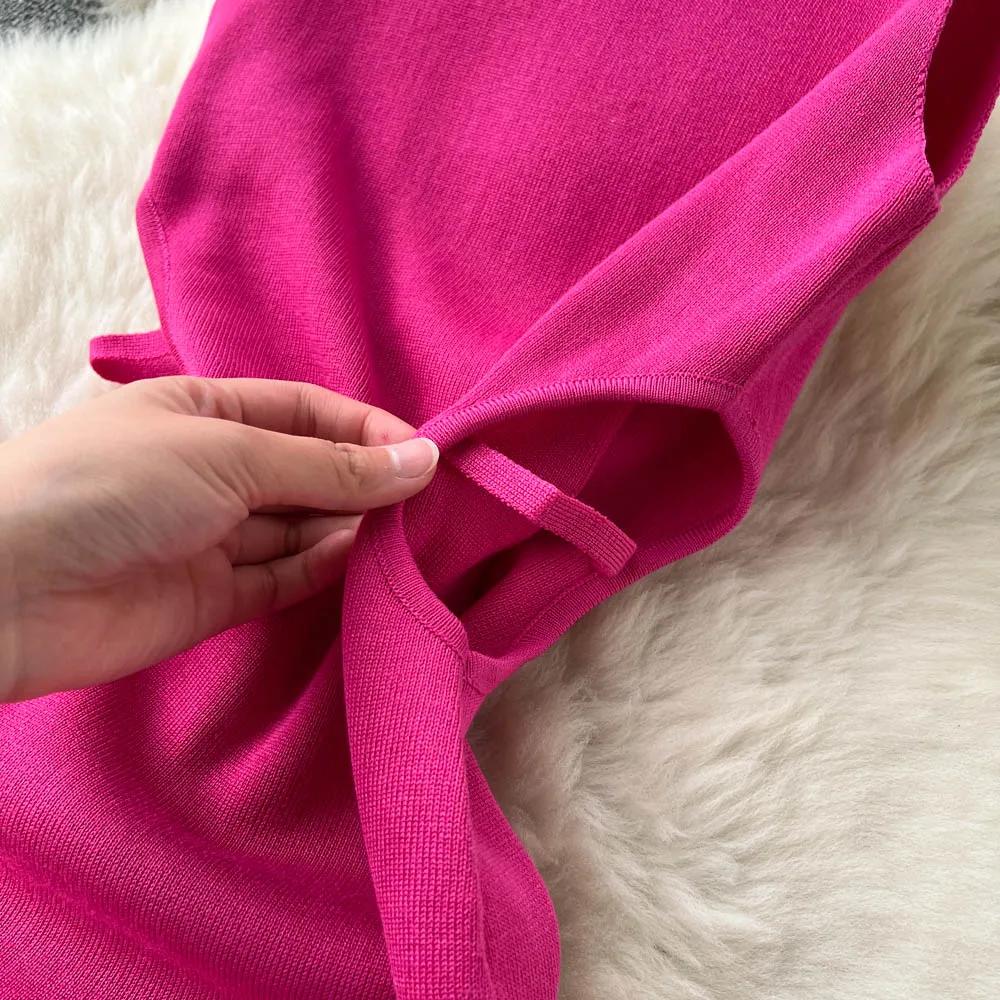Summer Knit Sexy Strap Dress Women Elatic Waist Bodycon Sundress Female Beach Split Backless Long Dress