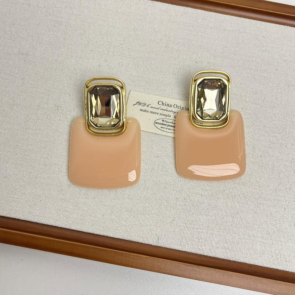 Retro Smooth Geometric Block Acrylic Crystal Stud Earrings Exaggerated Personality Long Earrings High Sense Jewelry Accessories