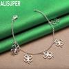 925 Sterling Silver Four-Leaf Clover Side Chain Exquisite Bracelet Gift Jewelry