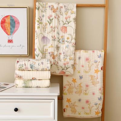 6 Ply Soft Cotton Quick Dry Bath Towel Floral Bunny Print, Breathable Absorbent for Home,Travel,Camping,Beach Perfect Holiday Gift for Thanksgiving
