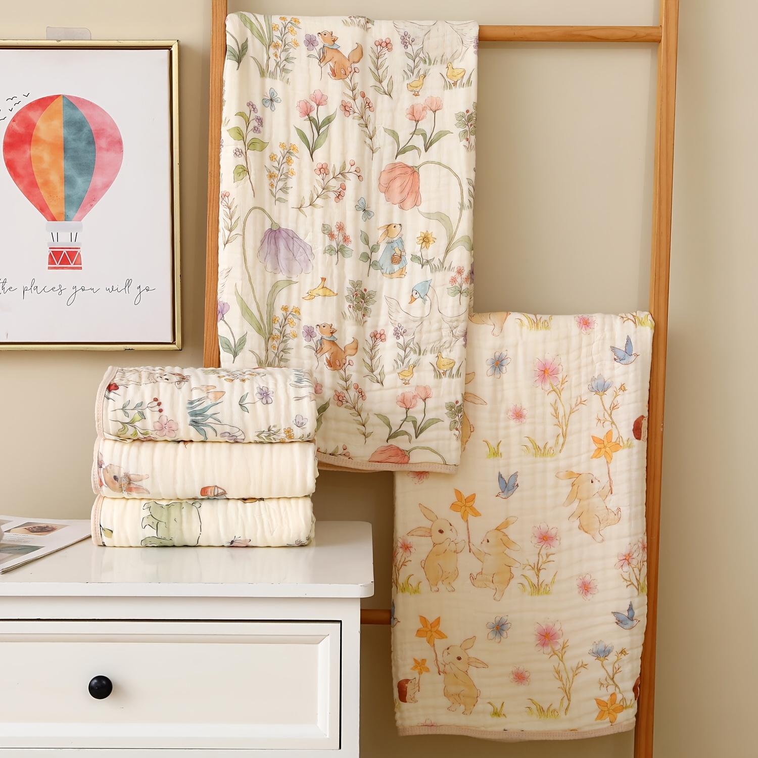 

6 Ply Soft Cotton Quick Dry Bath Towel Floral Bunny Print, Breathable Absorbent for Home,Travel,Camping,Beach Perfect Holiday Gift for Thanksgiving Bear