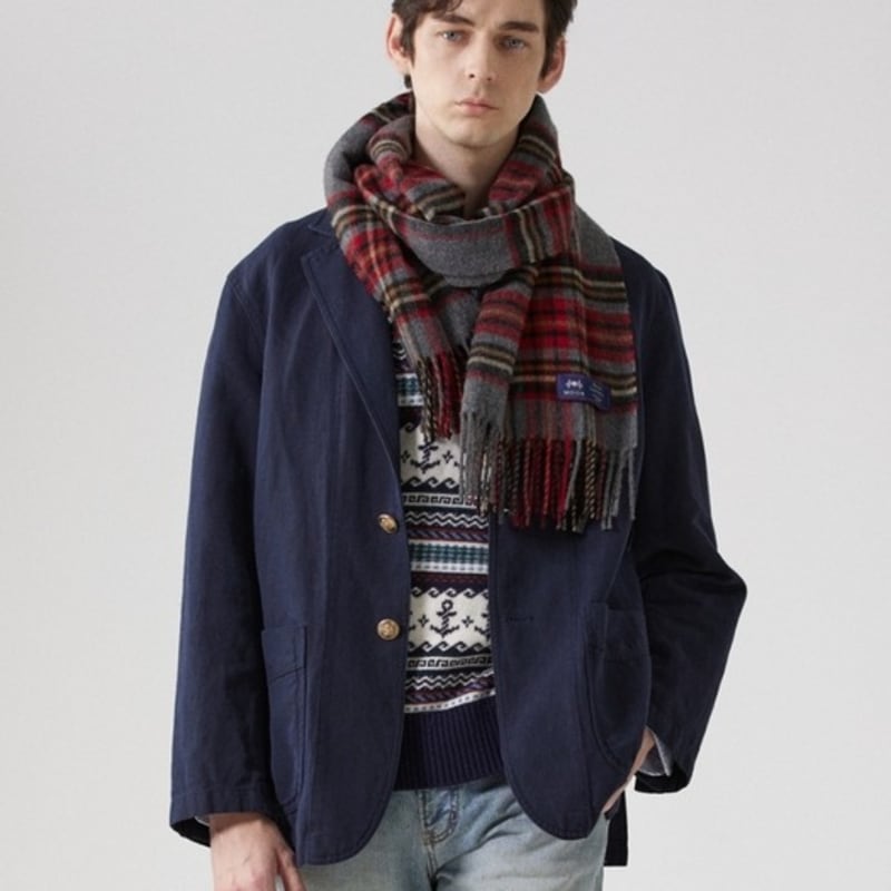 ABRAHAM MOON Merino Wool Shawl Muffler 50cm - Kildwick Gray Red