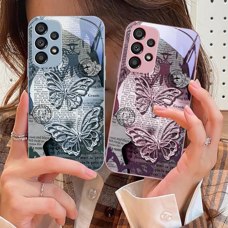 Vintage Schmetterling für Samsung Galaxy S10 4G S20 11E 30 S21 22 S24 Fe Pro S23 S25 Ultra 5G S9 Gehärtetes Glas Handyhülle