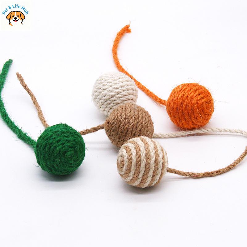 Pet Sisal Rope Weave Ball Cat Teaser Toy Interactive Chewing Scratch Catch Rattle Play Toy For Cats Kitten Accessories