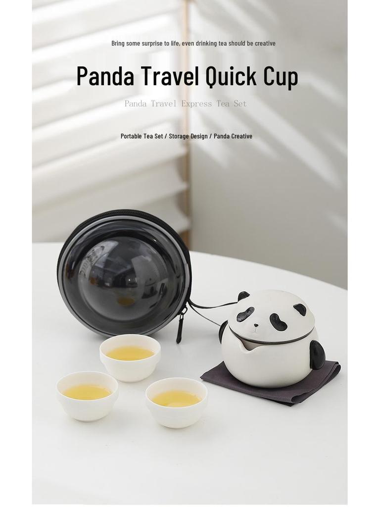 Red Panda Portable Tea Set: One Pot, Three Kung Fu Cups, Creative Ceramic Design