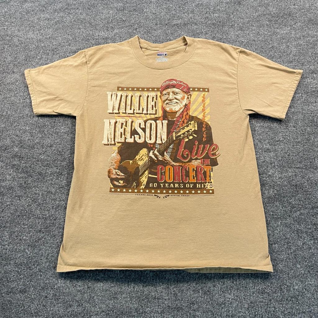 Hanes Willie-Nelson Tričko z koncertu Medium 19x26 Béžové 60 let hitů
