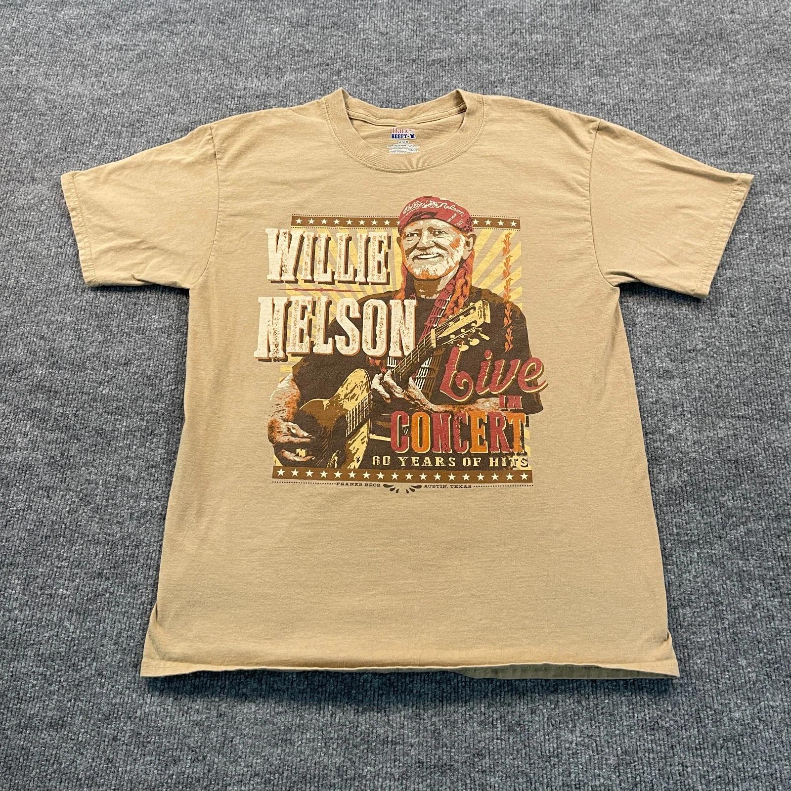 

Hanes Willie-Nelson Live-in Concert Shirt Medium 19x26 Beige 60-Years Of Hits 3XL