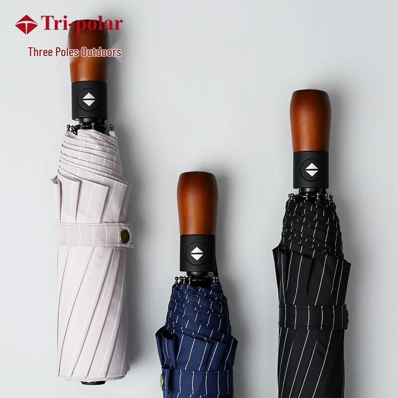 Tri-polar Automatic Striped Folding Umbrella