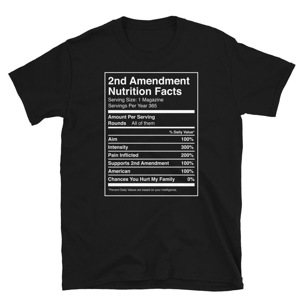 Second Amendment United States Guns Nutrition Facts Short-Sleeve Unisex T-Shirt 3XL