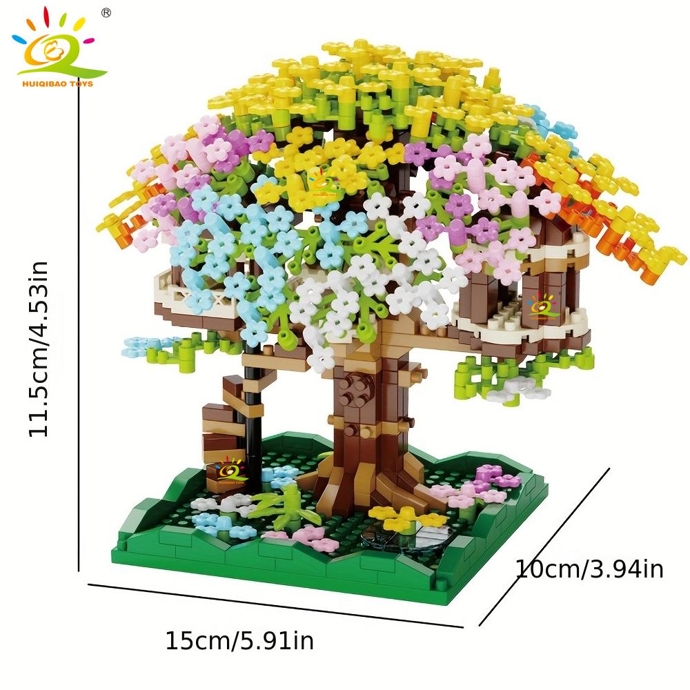 

Non-Toxic Mini City Colorful Cherry Blossom Tree House Micro Model Building Blocks Street View Diamond Bricks Toys For Adult Gift