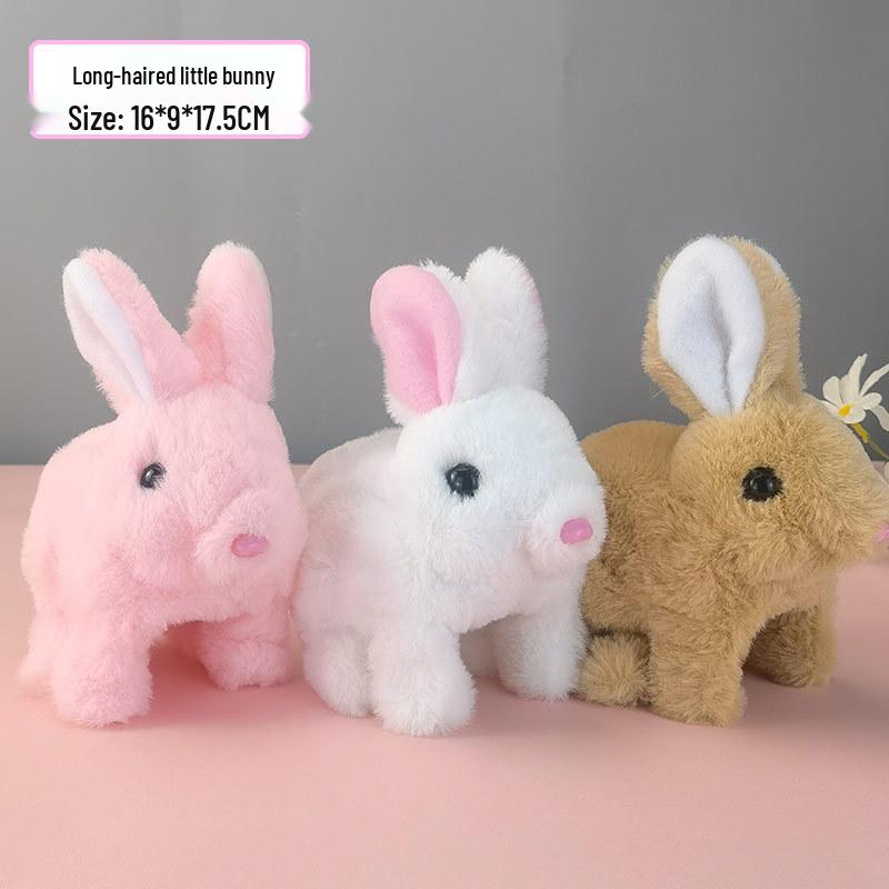 Interactive White Plush Rabbit Toy: Walks, Cries, and Moves Ears