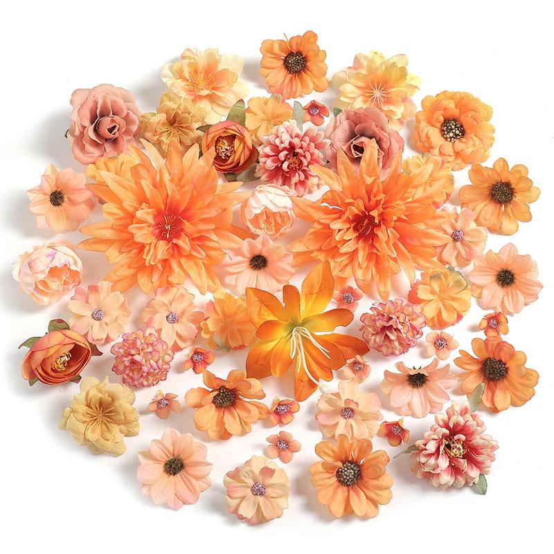Orange Artificial Rose Flowers Silk Fake Flowers for Home Decor Wedding Decoration Halloween Thanksgiving DIY Wreath Accessories