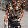 Mens 3D Tiger Print Short Sleeve Crew Neck T-Shirt Breathable Medium Stretch Casual Fashion Tee for OutdoorParty Weekend Wear