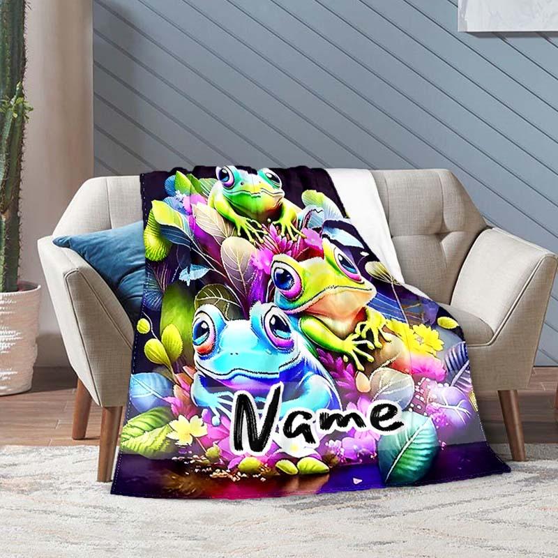 Color Frog Customize Your Name Outdoor Blanket Suitable For All Seasons Comfortable And Warm Soft Blanket Suitable For Travel Gifts For Relatives And