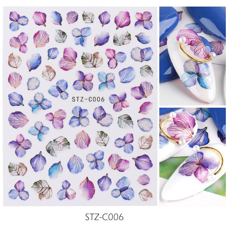 1pc 3D Nail Stickers Spring Summer Natural Flower Leaves Simulation Dried Flower Dragonfly Nail Applique Water Slides Decoration