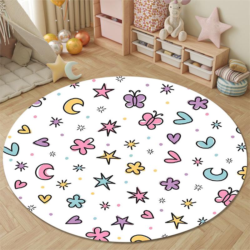Trendy Round Watercolor Multicolor Accent Rug, Non-Slip Floor Mat for Kids Room